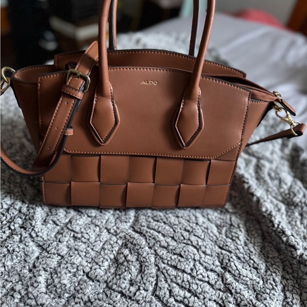 Aldo Brown Leather Satchel with Gold Hardware